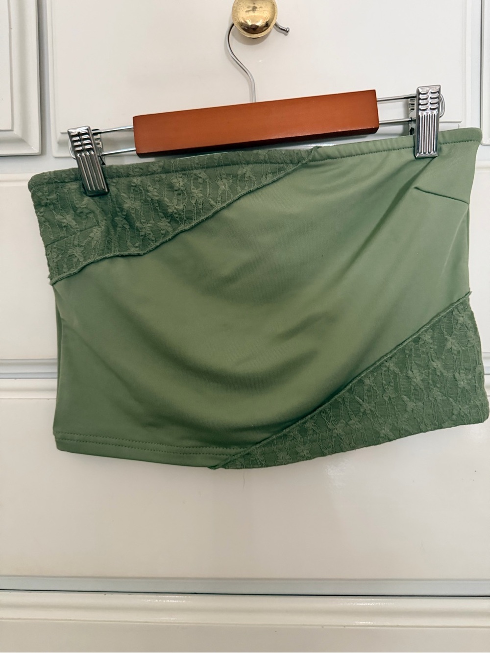 Olive Green Asymmetrical Lace Trim Tube Top Bandeau Size M